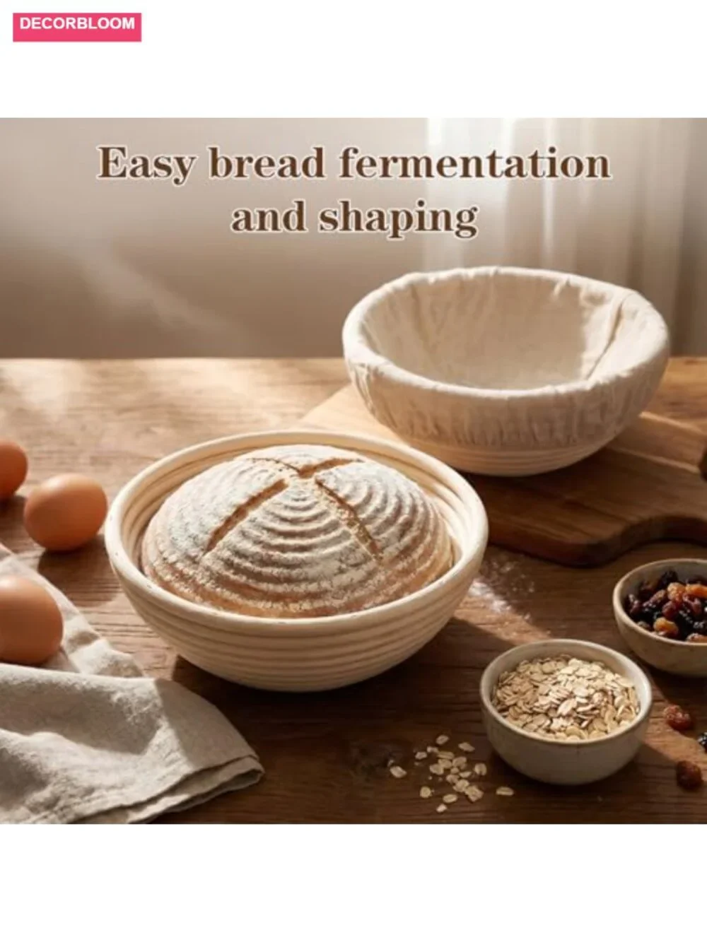 Sourdough Bread Proofing Basket Set 2-Pack Rattan Banneton with Liners